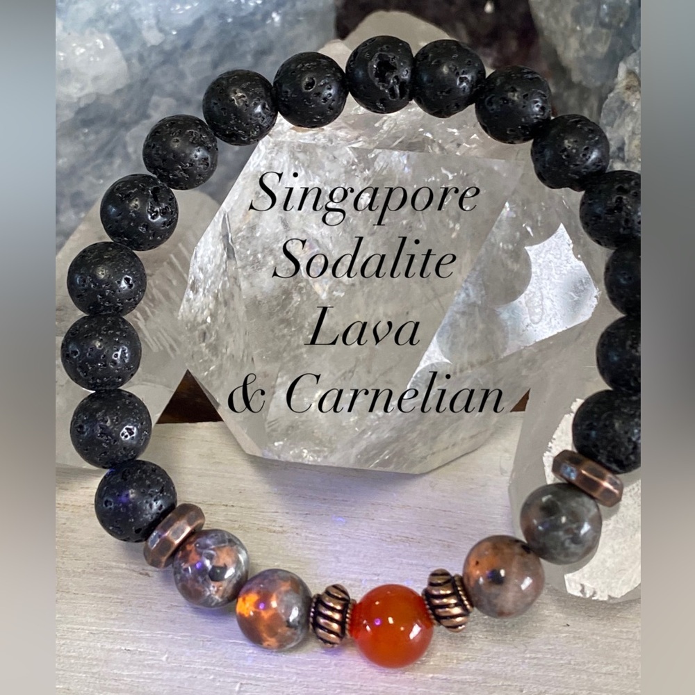 UV Reactive Yooperlite, Lava and Carnelian Gemstone Bracelet - Unisex